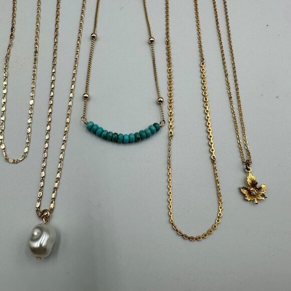 Necklace Lot Gold Tone Pendant Style Thin Chain Link Faux Pearl Puppy Cross - Picture 6 of 16